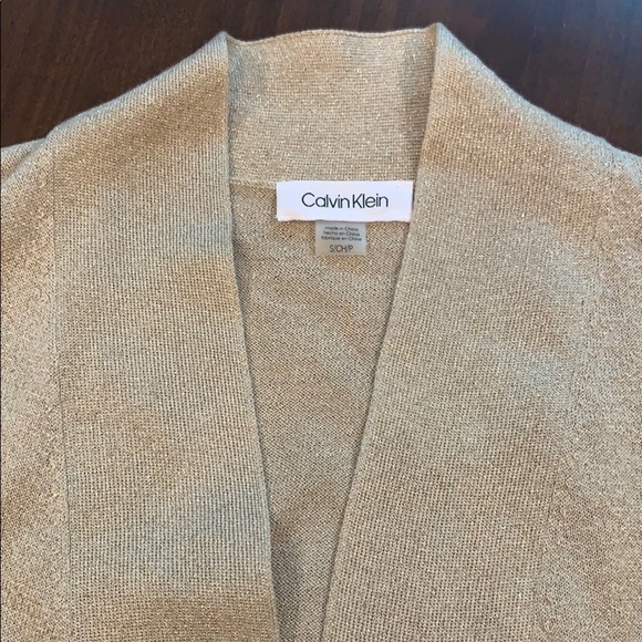 Calvin Klein Sweater Women’s Small Gold 3/4 Sleeves Glitter Fabric Elegant - Picture 2 of 3